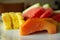 View of slices of Papaya, Watermelon and Pineapple