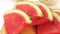 View of slices of watermelon on a wooden board