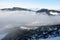 The view on slope and fog in Jasna Low Tatras