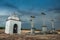 View at the small abandoned chapel and crosses next to it on the hill of Segovia city.