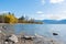 View of small bay and Three Mile Beach on Okanagan Lake near Penticton, BC, Canada