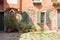 View of the Small, cozy courtyard with colorful cottage / Venice/ The small yard with bright walls of houses