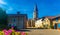 View of small French township of Romenay with Church of St. Martin