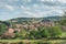 View of small old village into the landscape,  Donzy-le-Pertuis in region of Bourgogne in eastern France