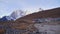 View of small Sherpa village Lobuche, one of the last stops on Everest Base Camp Trek, with stone houses.