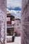 View of a small street inside a traditional tibetan buddhist temple in Tibet