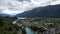 View of a small town surrounded by mountains. Interlaken, Switzerland.