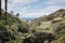 View of a small village along the coast from a high cliff, La Gomera, Spain, Canary Islands