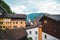 view of small village in austria hallstatt Evangelische Pfarrkirche bell tower