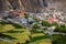 View of the small village with green fields. Kagbeni, Nepal, South Asia.