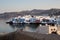 View on small white houses in town Mykonos