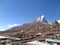 View of snow-capped Mt Taboche from Dingboche village, Sagarmatha National Park, Nepal