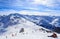 View of snow covered Courchevel slope in French Alps.