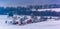 View of snow covered farm fields and houses in rural York County