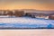 View of snow-covered farm fields and the Pigeon Hills near Spring Grove, Pennsylvania.