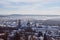 View of snow-covered Fulda with sights like Fulda Cathedral and Fulda Castle from Frauenberg Monastery