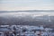 View of snow-covered Fulda with sights like Fulda Cathedral and Fulda Castle from Frauenberg Monastery