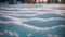 A view of snow covering the ground with trees in the background, blue winter bokeh abstract design background video, AI Generated