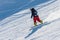 View of Snowboarder on the slopes of the Ski resort GrandVallira. Pyrenees mountains. Andorra