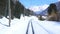 View of snowy Alpine mountain railway