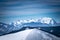 View from snowy plateau Kaiserau to mountain Dachstein on winterday