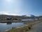 View from Sognefjellshytta with blue glacial lake Fantesteinsvatnet along road 55 National scenic route Sognefjellet