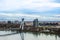 View of the SOR bridge over the Danube River in the city of Bratislava, the capital of Slovakia