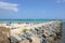 View of South Pointe Park Pier and South Beach with sunbathers enjoying sun, beach and Atlantic Ocean