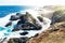 View from Southpoint lookout to volcanic rock in the ocean at the Nobbies, Phillip Island, Victoria, Australia