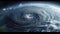 View from space from above on a hurricane tornado swirl of clouds, a storm front of bad weather and natural disaster. AI
