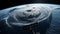 View from the space station of hurricane on planet Earth. Hurricane manifests as spiral formed by powerful clouds and stormy