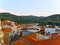 View of spanishvillage with white houses, valley and mountains,