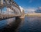 A view of the spans of the bridge over the river Neva in Saint-Petersburg, Russia