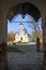 View of Spassky Cathedral through an ancient arch of Andronikov