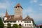 View on Spiez Castle - living museum and park, Switzerland, Europe