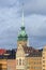 View of the spire of the German Lutheran Church Church of St. Gertrude. Stockholm