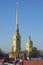 View of the spire of Peter and Paul Cathedral sunny february day. Saint-Petersburg