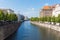 The view of the Spree River and the buildings of Berlin, Germany.