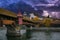 View of Spreuer Bridge in Luzern on stormy day of winter season