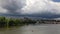 View on the spring Prague gothic Castle and Old Town before heavy storm