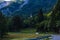 View of the St. Ana valley is squeezed between the Karavanke mountains along the road leading to the Ljubelj pass