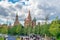 View of St. Basil`s Cathedral - the main popular attraction of Moscow from the Zaryadye park