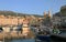 View of St Jean Baptiste cathedral and old port of Bastia ,second largest corsican city and main entry point to the