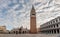 View of St Mark`s Campanile at Piazzetta San Marco in Venice, Italy