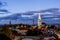 View of the St. Olaf Cathedral in old Tallinn at sunset . Eston