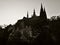 View of St. Vitus Cathedral from the Deer Moat. Monochrome