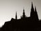 View of St. Vitus Cathedral from the Deer Moat. Monochrome. Silhouette