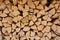 View of a stack of birch wood for fireplace. Background photo