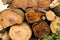 View of a stack of birch wood for fireplace. Background photo