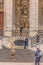 View of staircase at the University of Law in Coimbra, with tourists to visit. Classical building with ornaments and sculptures,